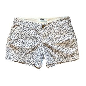 Old Navy White and Navy Floral Novelty Print Cotton Short Size 2